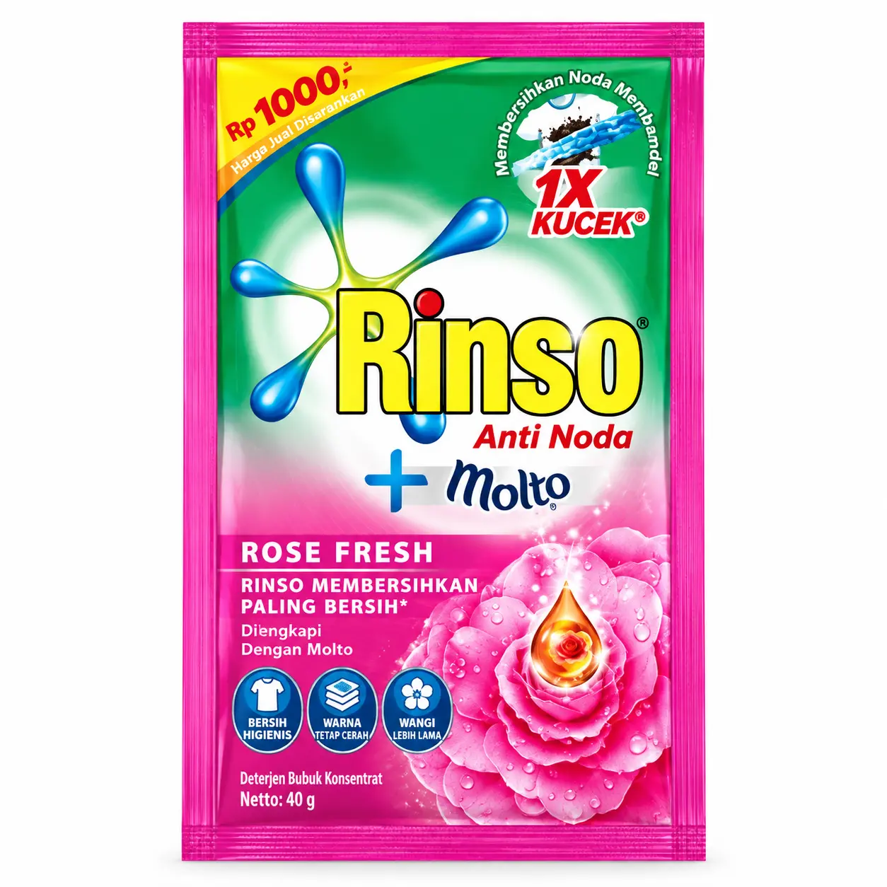 Rinso Deterjen Molto Rose Fresh 40g - Renceng isi 6 sachet